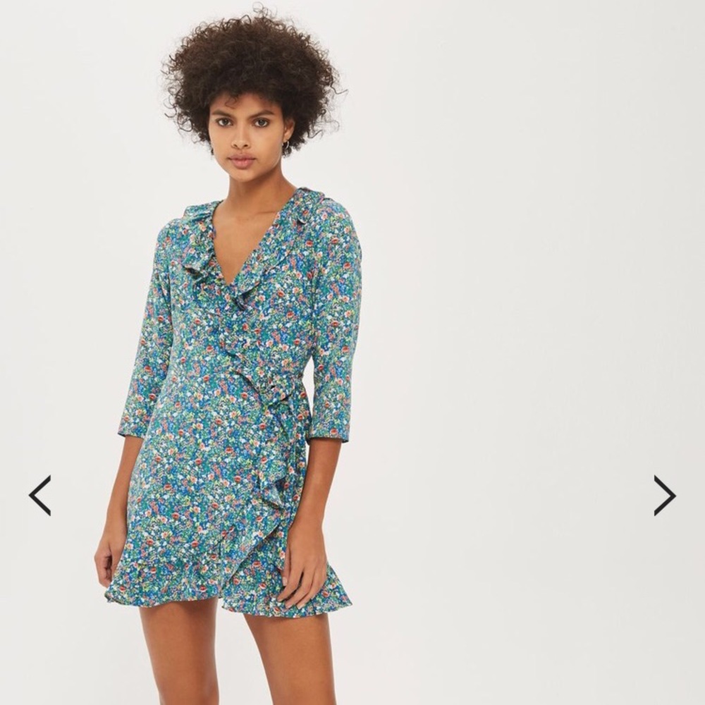 Topshop Floral Garden Ruffle Wrap Dress